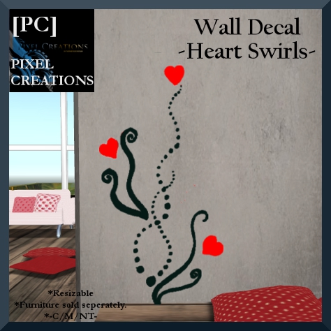 MAH PIXEL CREATIONS - WALL DECAL HEART SWIRLS