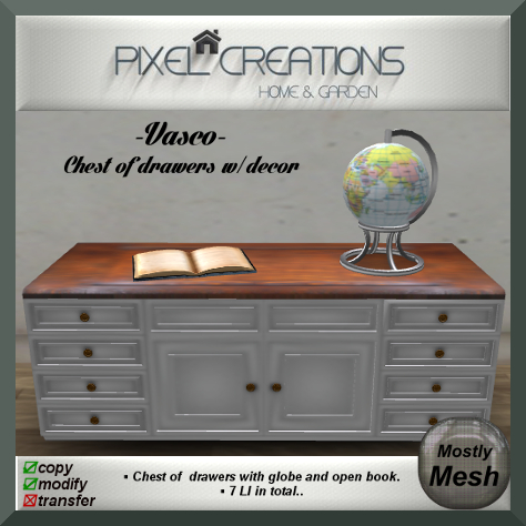 PC PIXEL CREATIONS - VASCO CHEST OF DRAWERS W DECOR