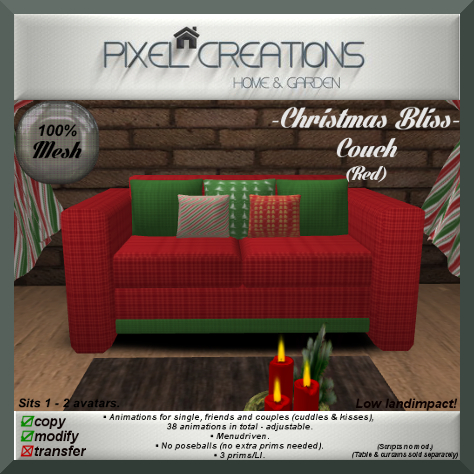 PC PIXEL CREATIONS - CHRISTMAS BLISS COUCH RED