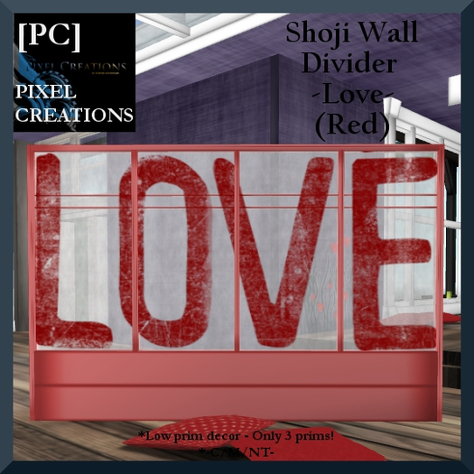 PIXEL CREATIONS - SHOJI WALL DIVIDER - LOVE (Red)