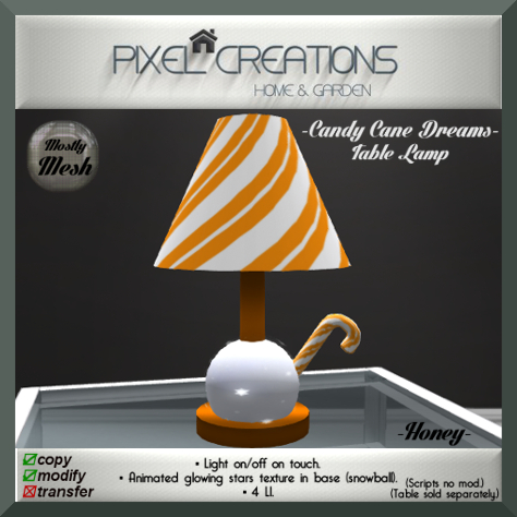 PC PIXEL CREATIONS - CANDY CANE DREAMS TABLE LAMP HONEY