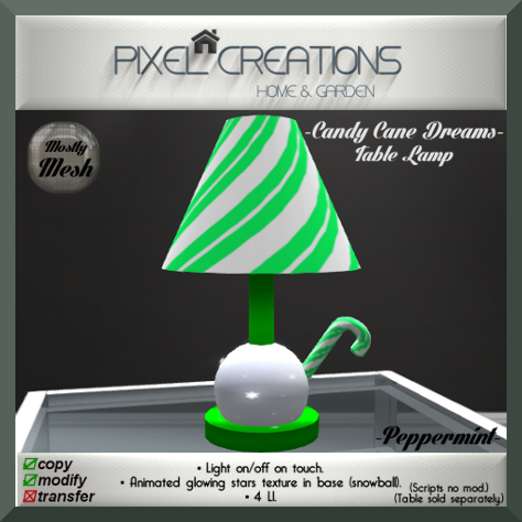 PC PIXEL CREATIONS - CANDY CANE DREAMS TABLE LAMP PEPPERMINT