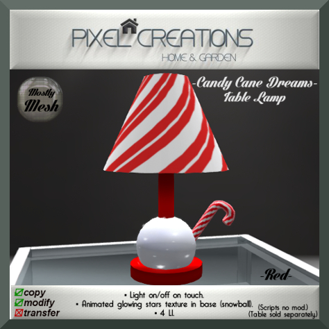 PC PIXEL CREATIONS - CANDY CANE DREAMS TABLE LAMP RED