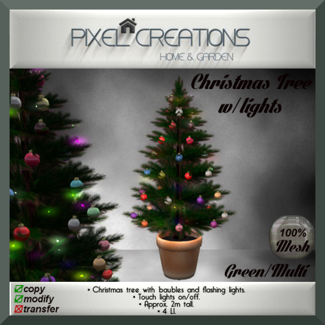 PC PIXEL CREATIONS - CHRISTMAS TREE W LIGHTS GREEN MULTI