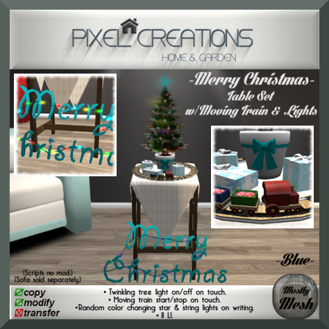 PC PIXEL CREATIONS - MERRY CHRISTMAS TABLE SET BLUE