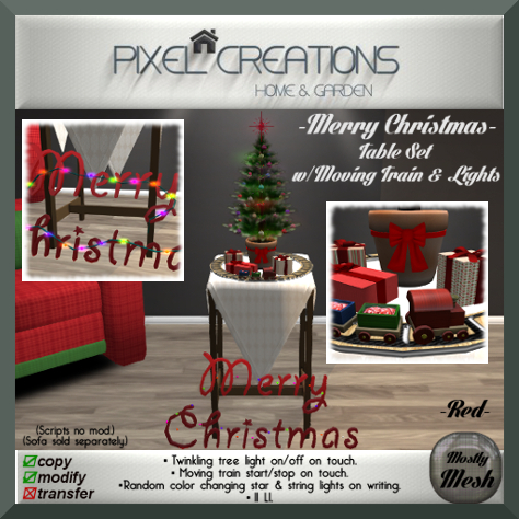PC PIXEL CREATIONS - MERRY CHRISTMAS TABLE SET RED